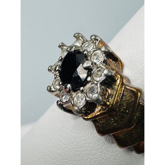 Vintage Dark Red Garnet CZ Cubic Zirconia Yellow Gold Plated Ring Size 7 - Picture 4 of 8